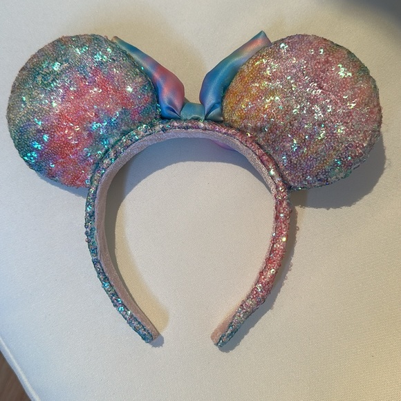 Disney Parks Sequin Pastel Rainbow Tie Dye Headband Ears Minnie Mouse - Picture 3 of 4